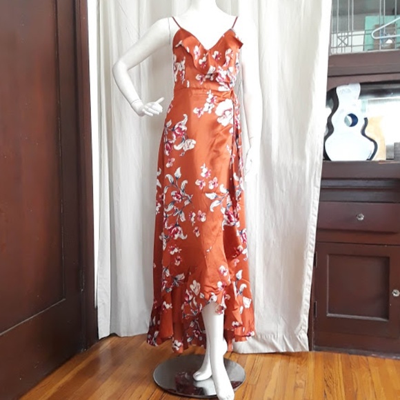 LAST ONE Lulus Floral Print High-Low Wrap Dress - Picture 4 of 9